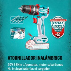 Taladro Atornillador Percutor Inalámbrico 20v  Motor Sin Carbones 66nm Cuerpo Solo TIDLI206681-Total