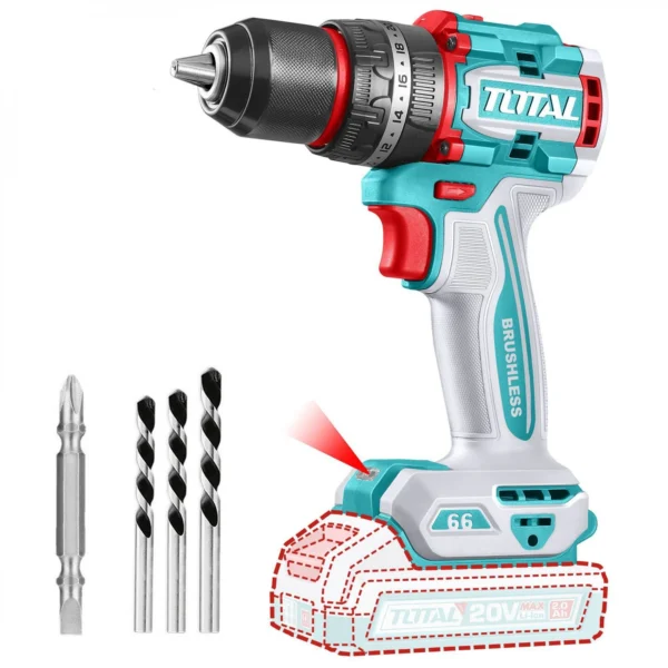 Taladro Atornillador Percutor Inalámbrico 20v  Motor Sin Carbones 66nm Cuerpo Solo TIDLI206681-Total - Image 2