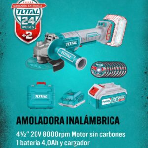 Amoladora Angular 4.1/2" Sin Carbones 20v - Batería 4.0Ah TAGLI2111561-TOTAL