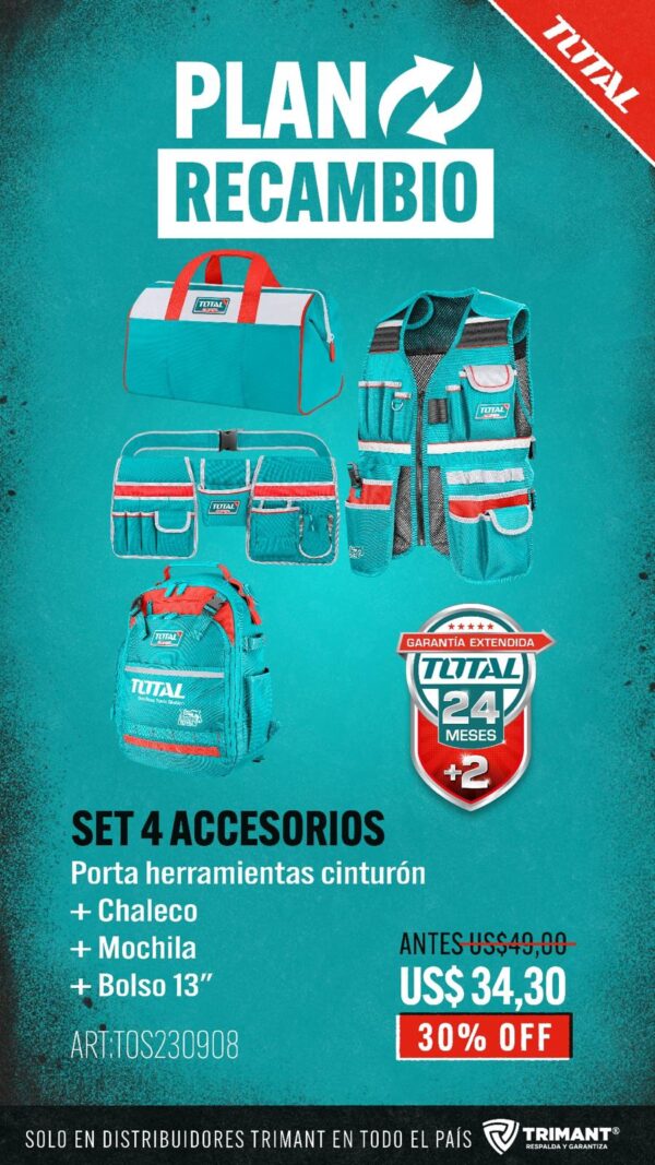 Kit Organizador De Herramientas: Mochila, Bolso, Cinturón Y Chaleco TOS230908-TOTAL